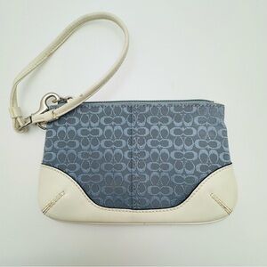 Coach Soho Y2K Blue Signature Jacquard Zip Wristlet White Trim